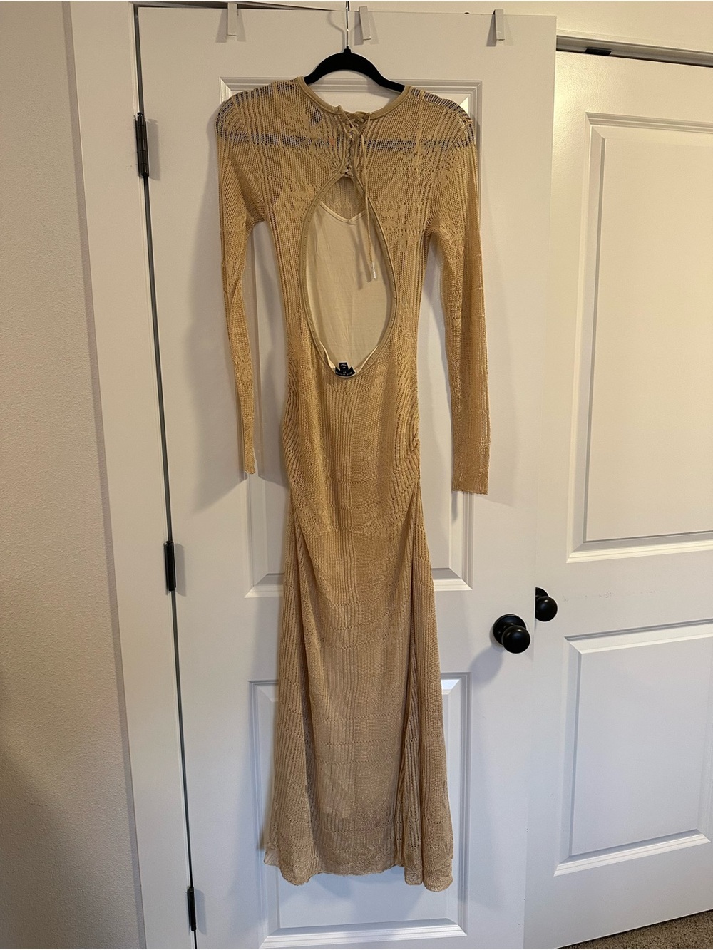 Reiss Atelier Lucia Lace Knit Rouched Long-Sleeve Maxi Dress in Gold NWOT - Picture 11 of 12